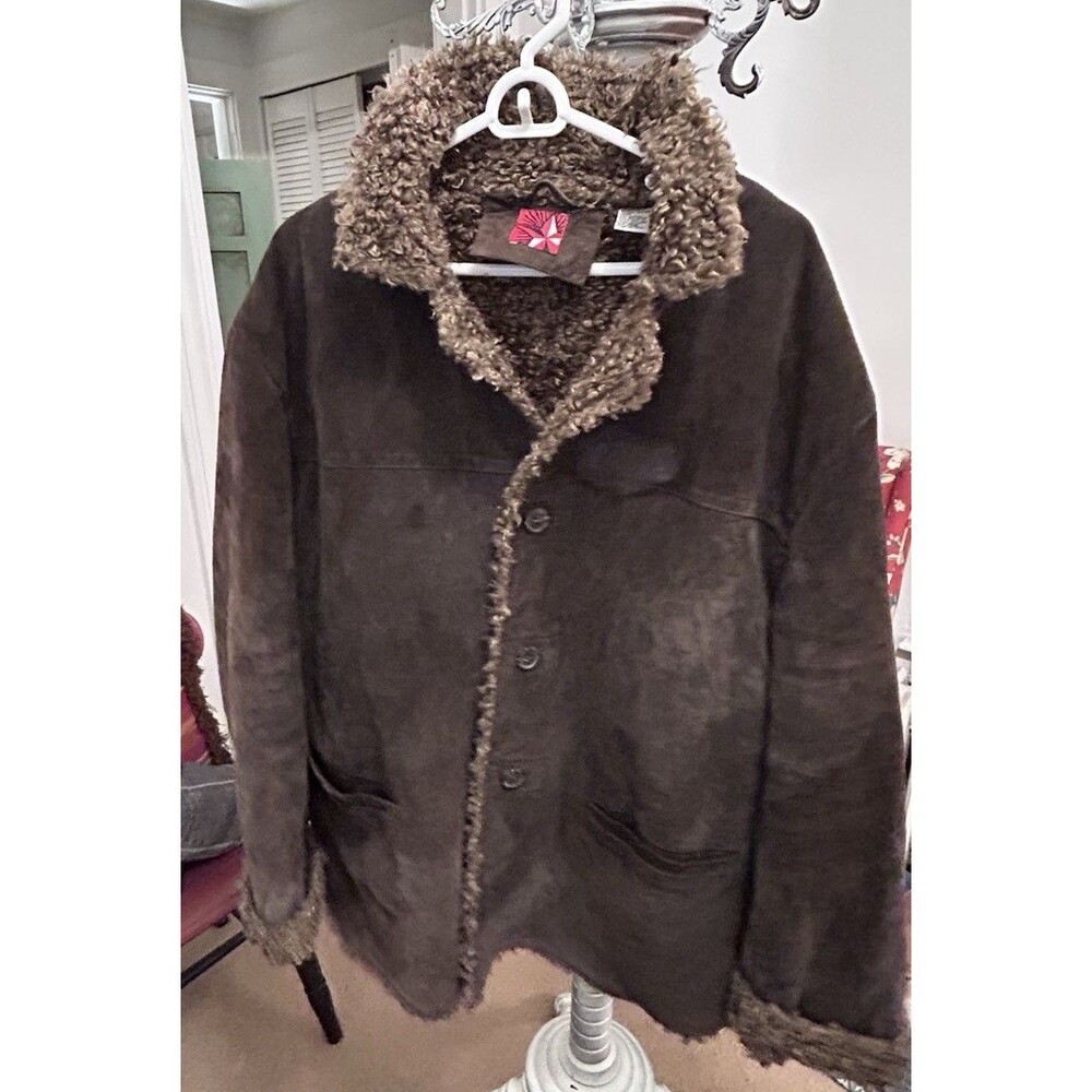 Brown Suede Leather Jacket Coat Sherpa Lining Western Gear Men's XL